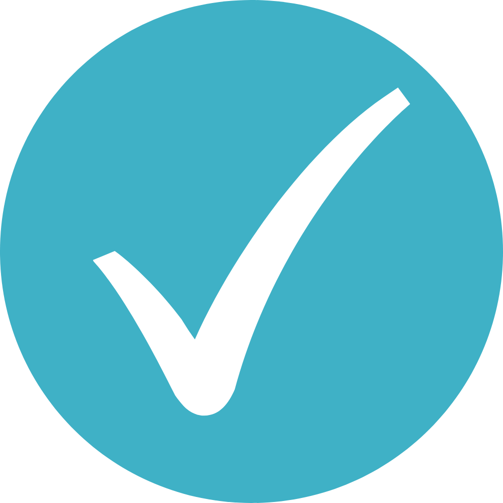 En blå sirkel med et check-merke.