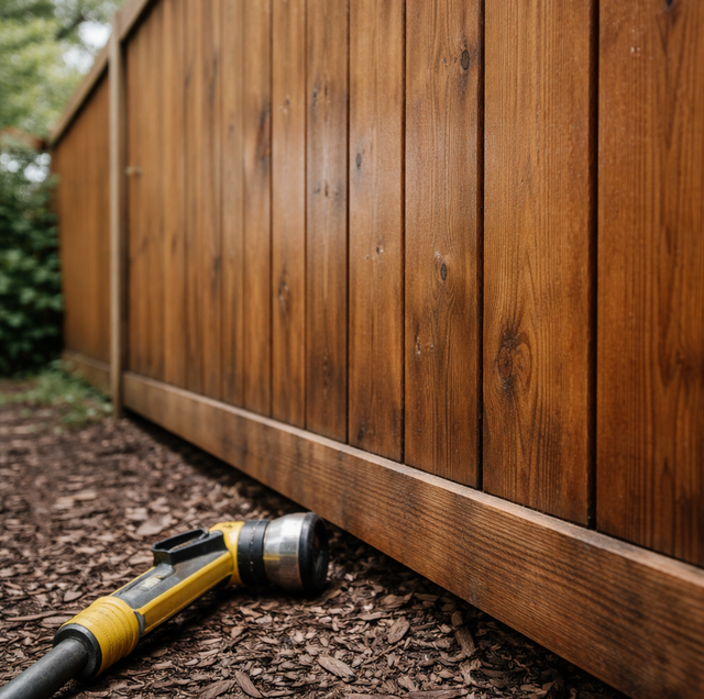 cedar fence boards with fresh stain and brush