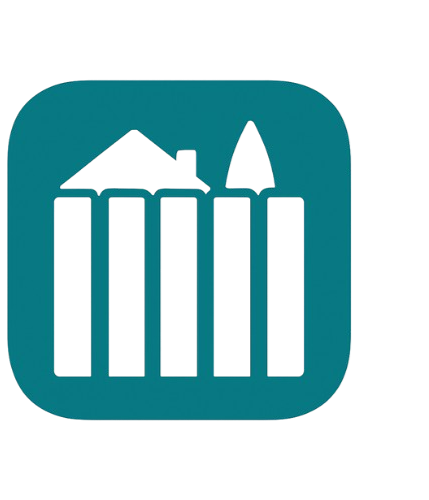 Icon with house, tree, and fence symbols inside a rounded square