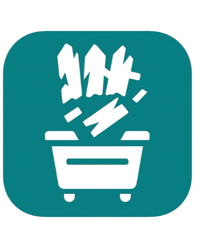 Icon of a shopping cart with colorful vertical lines coming out of it.