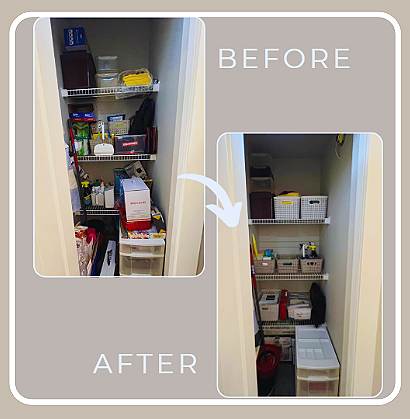 Decluttered, organized and cleaned closet before and after organizing by Your Organized Life by Jess