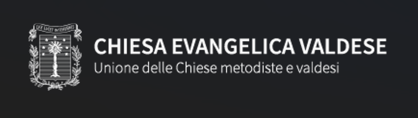 Logo e nome della Chiesa Evangelica Valdese con stemma e testo descrittivo.