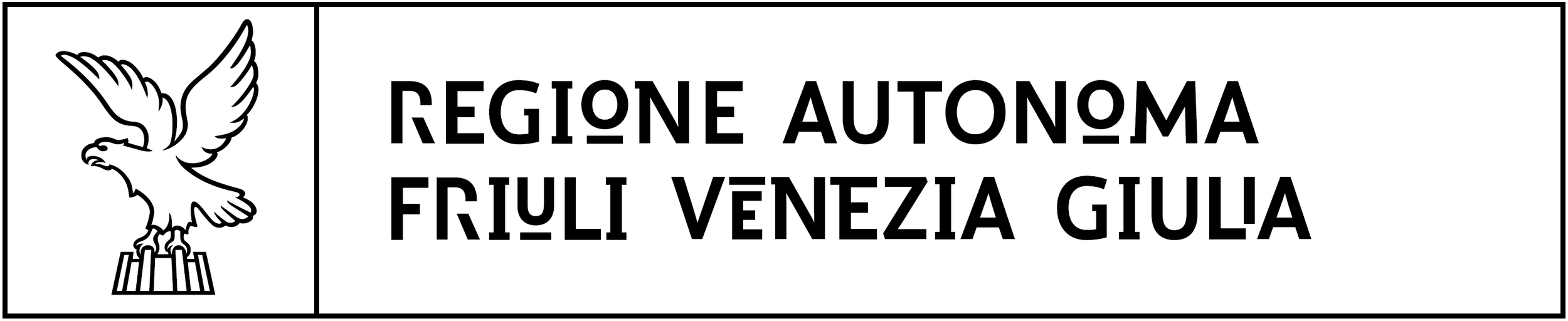 Segnale stradale con simbolo di un'aquila e testo 'Regione Autonoma Friuli Venezia Giulia'.