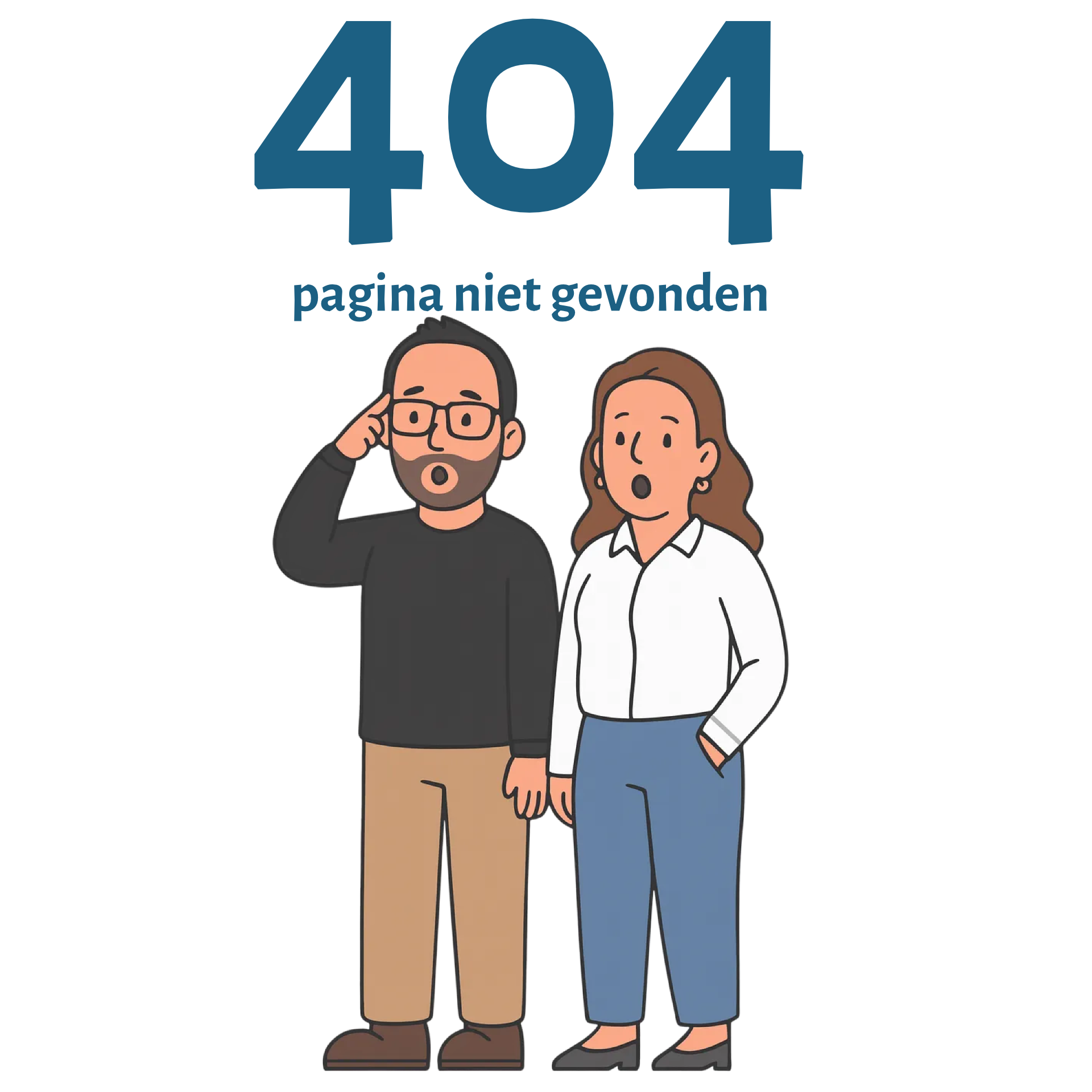 Twee mensen, een man met een bril en een vrouw, ze lijken verbaasd of aan het nadenken.