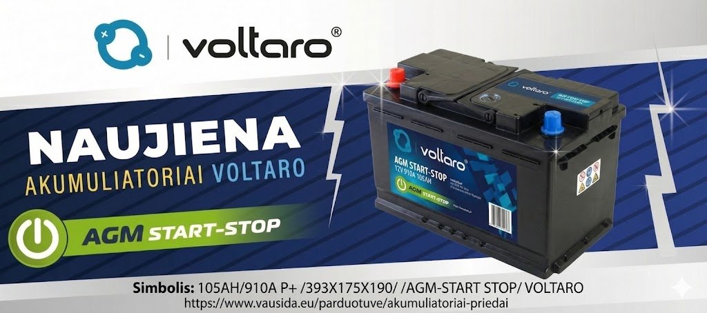 Akumuliatorius VOLTARO 105AH/910A/P+ AGM