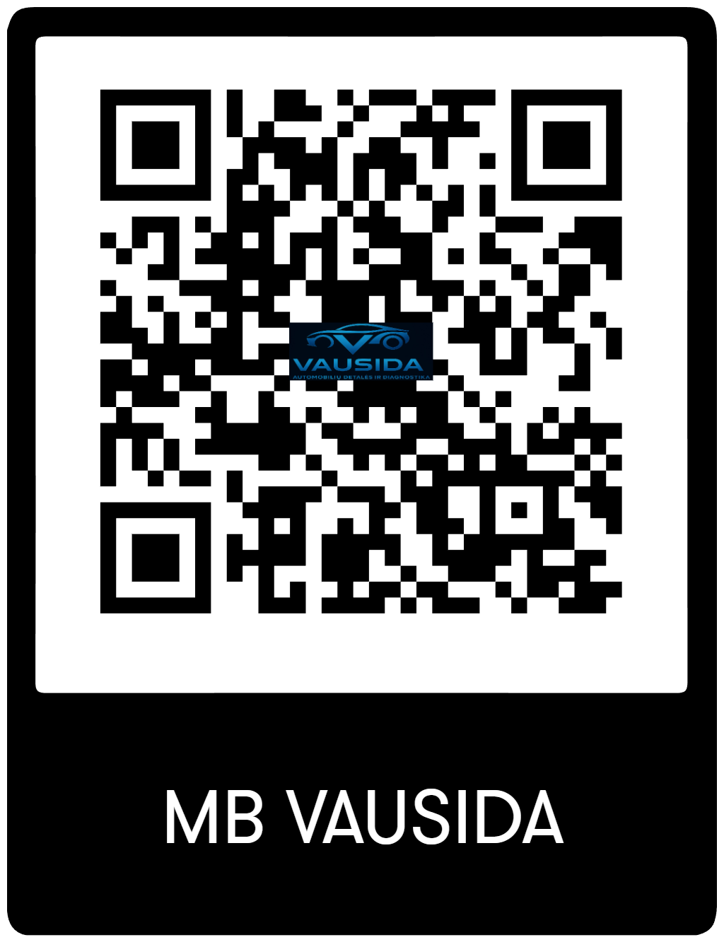QR code with the blue VAUSIDA logo in the center and the text "MB VAUSIDA" below it.