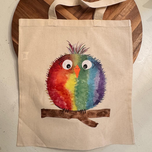 Rainbow Bird Canvas Tote
