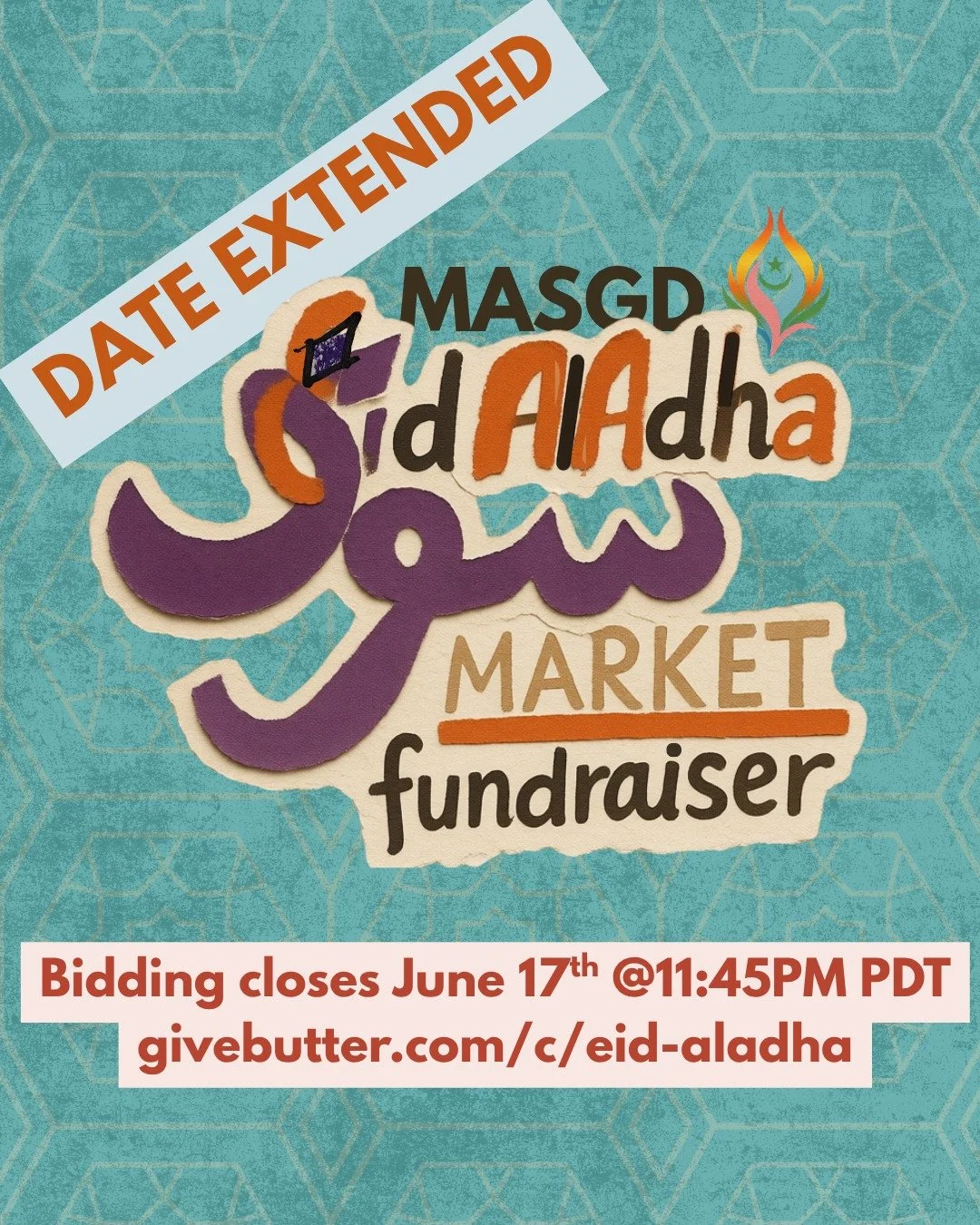 MASGD&rsquo;s Eid Al Adha Market Fundraiser will extend until June 17th @11:45PM PDT! 

All funds raised from this auction will be going to trans Muslims and those racialized as Muslim most impacted by genocide. Please share this widely and if you kn