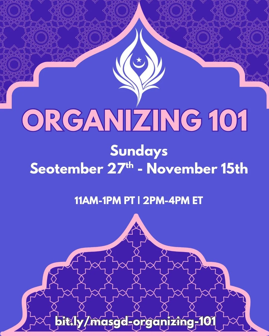 Reminder that our Organizing 101 training series starts up this weekend!! Hope to see you all there! 

Dates: Sundays, September 27-November 15
Time: 11AM-1PM PT | 2PM-4PM ET
Register: bit.ly/masgd-organizing-101

MASGD&rsquo;s Organizing 101 Program