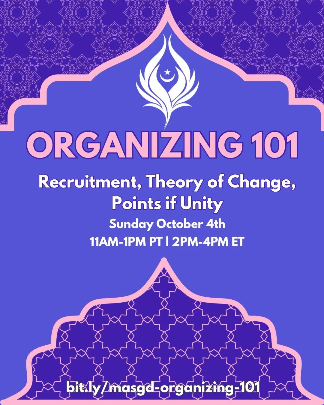 Thank you to all those who joined our first session of our Organizing 101 programming series: What Is Organizing? 

Join us this Sunday, October 4th for our second session: Recruitment, Theory of Change, Points of Unity

Date: Sunday, October 4th
Tim