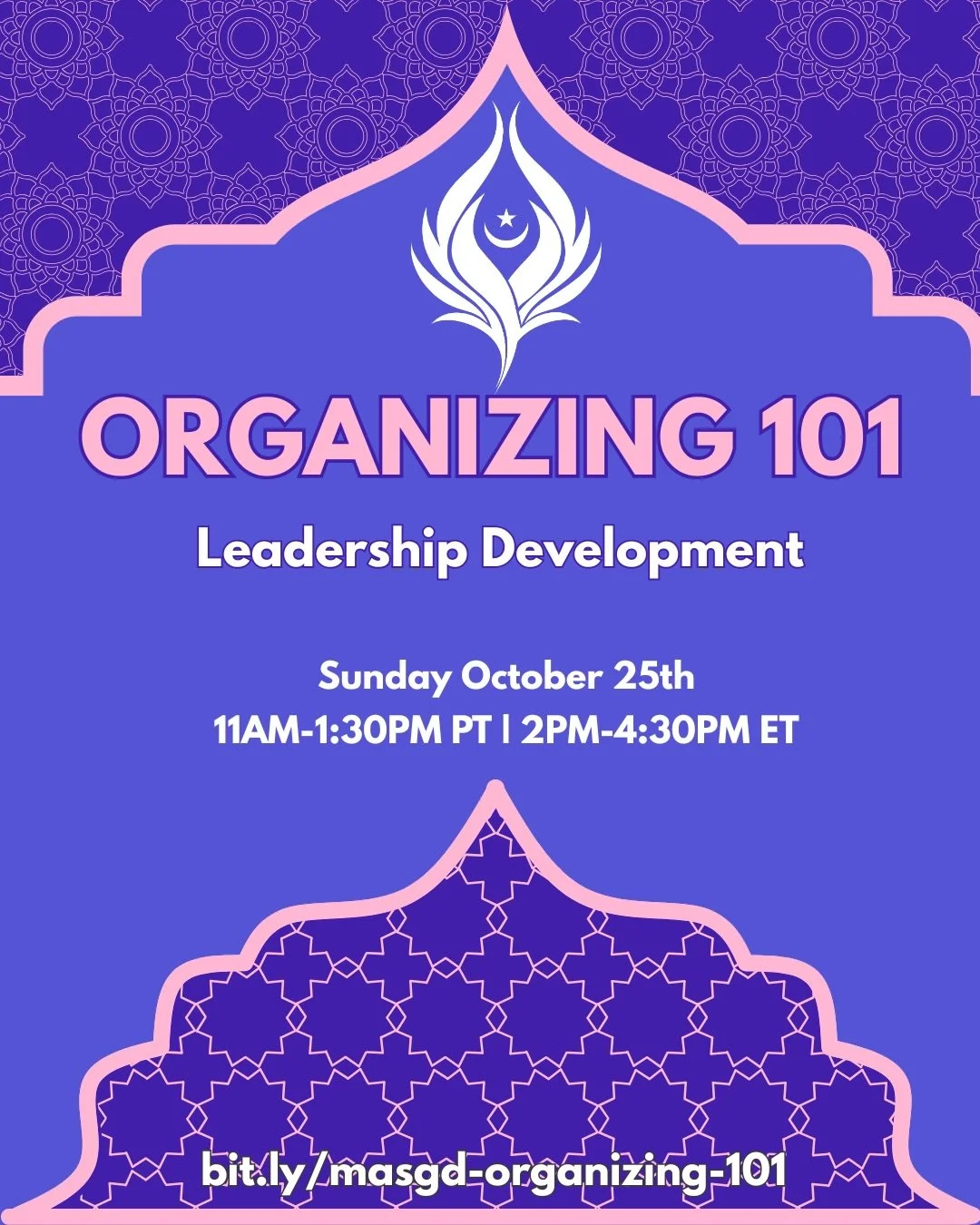 Thank you for the incredible wisdom shared during our third session of our Organizing 101 series: Structure + Outreach!

We are excited to mark the halfway point this Sunday, October 25th with our fourth session on Leadership Development!

What does 