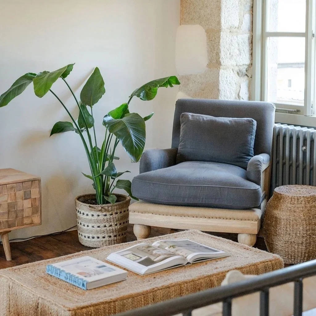 Cosy reading corner with soft textures inside Stargazey barn.