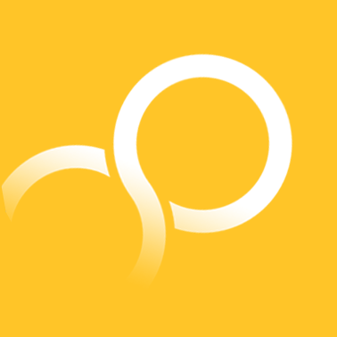 Abstract graphic with a yellow background, featuring white and beige circular and curved shapes.