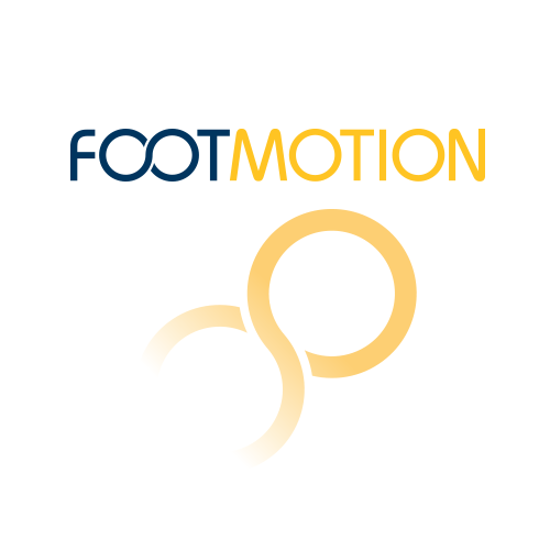 Logo with the word 'FOOTMOTION' and two overlapping circles in shades of yellow.