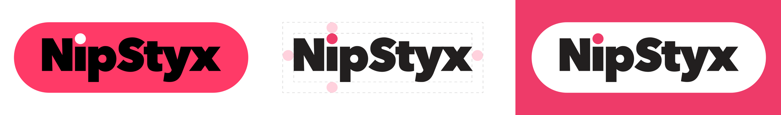 Three logo designs for 'Nipstyx' with different backgrounds and styles.