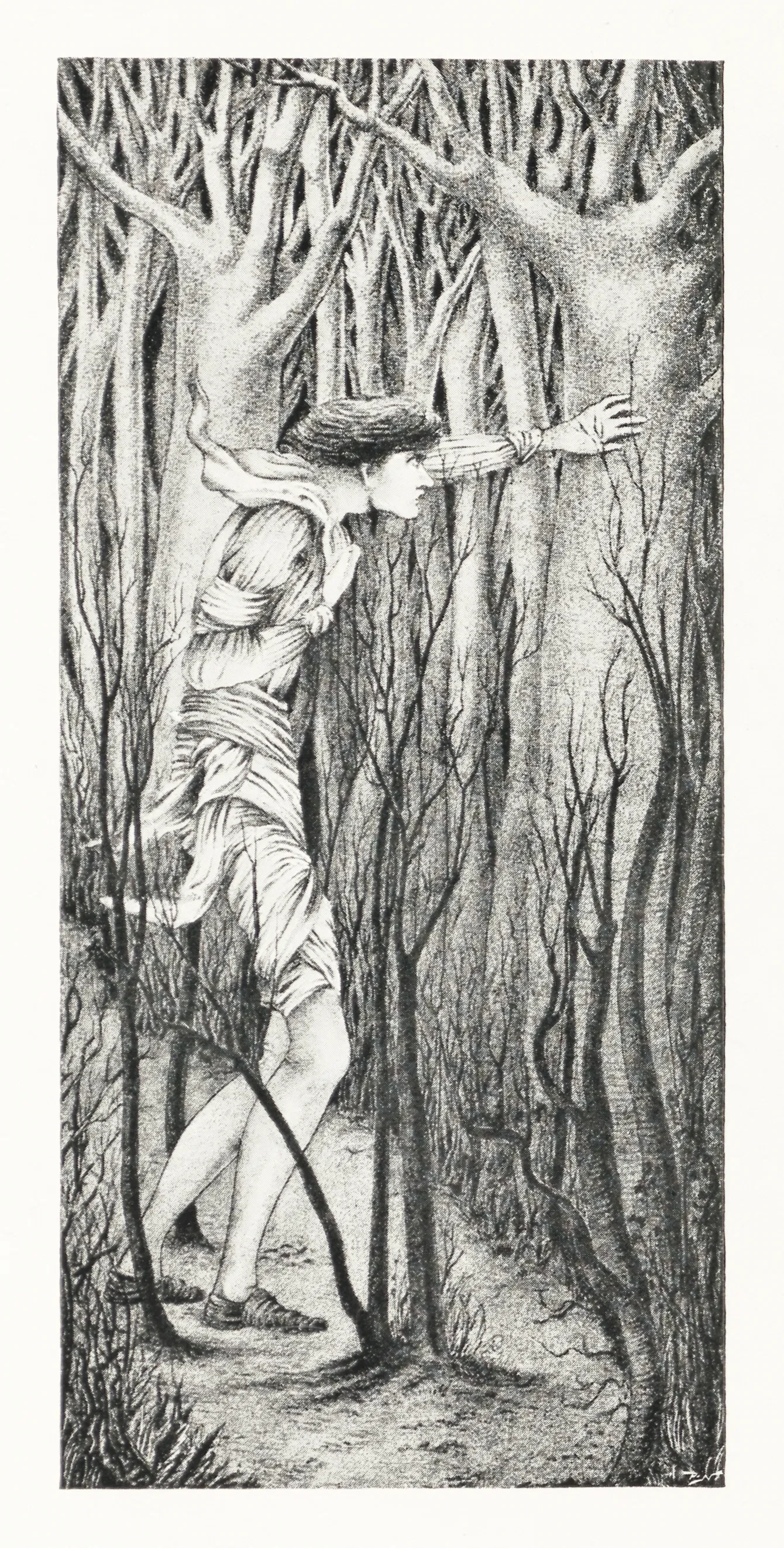 Aubrey Beardsley illustration of man in the forest