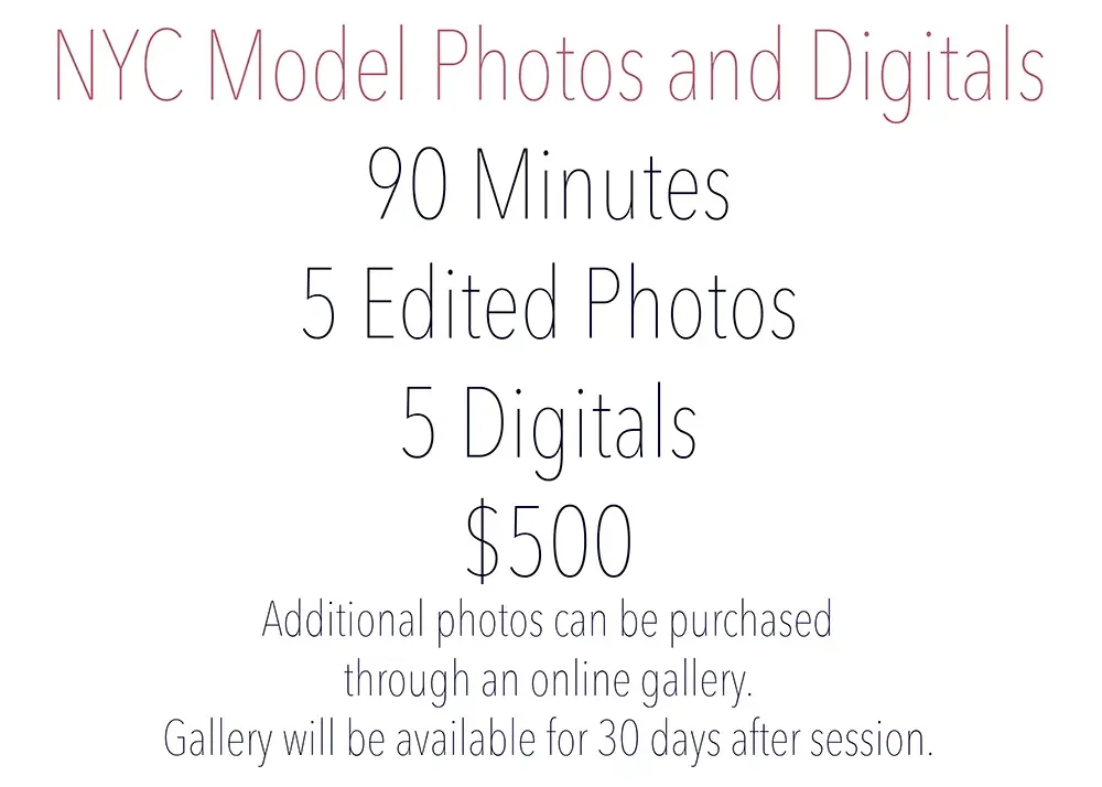 Model Photos and Digitals in Manhattan 90 minute sessions