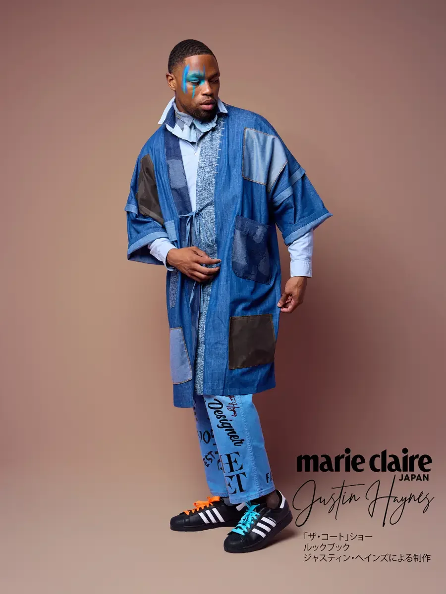 Denim kimono with sewn patchwork, adjusting the front, JUS10H Court Show lookbook, photographed by Scott Parker Photo