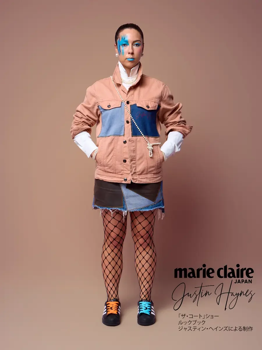 Salmon denim jacket, hands in pockets, JUS10H Court Show lookbook, photographed by Scott Parker Photo