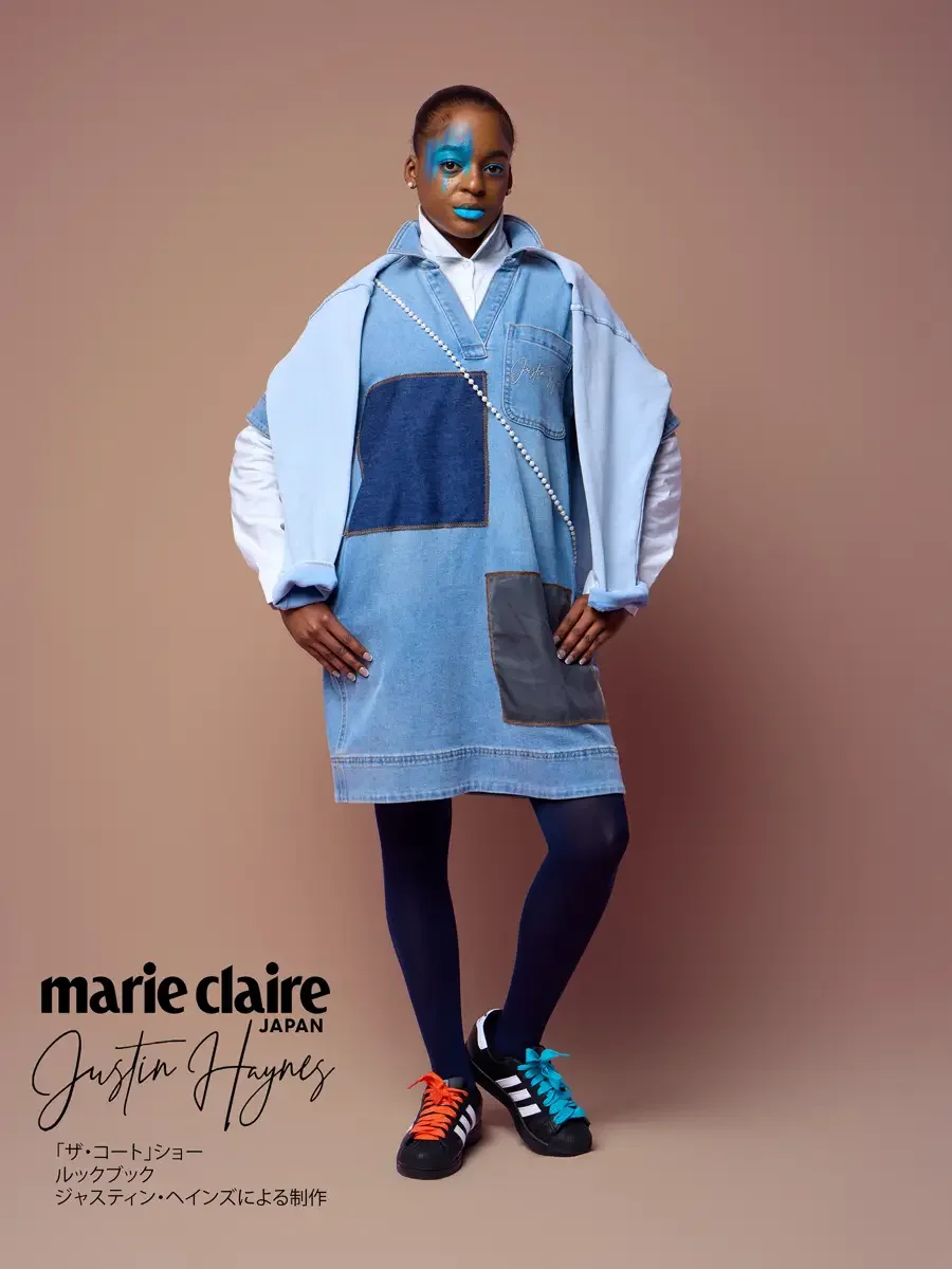 Box cut denim dress, hands on hips, JUS10H Court Show lookbook, photographed by Scott Parker Photo