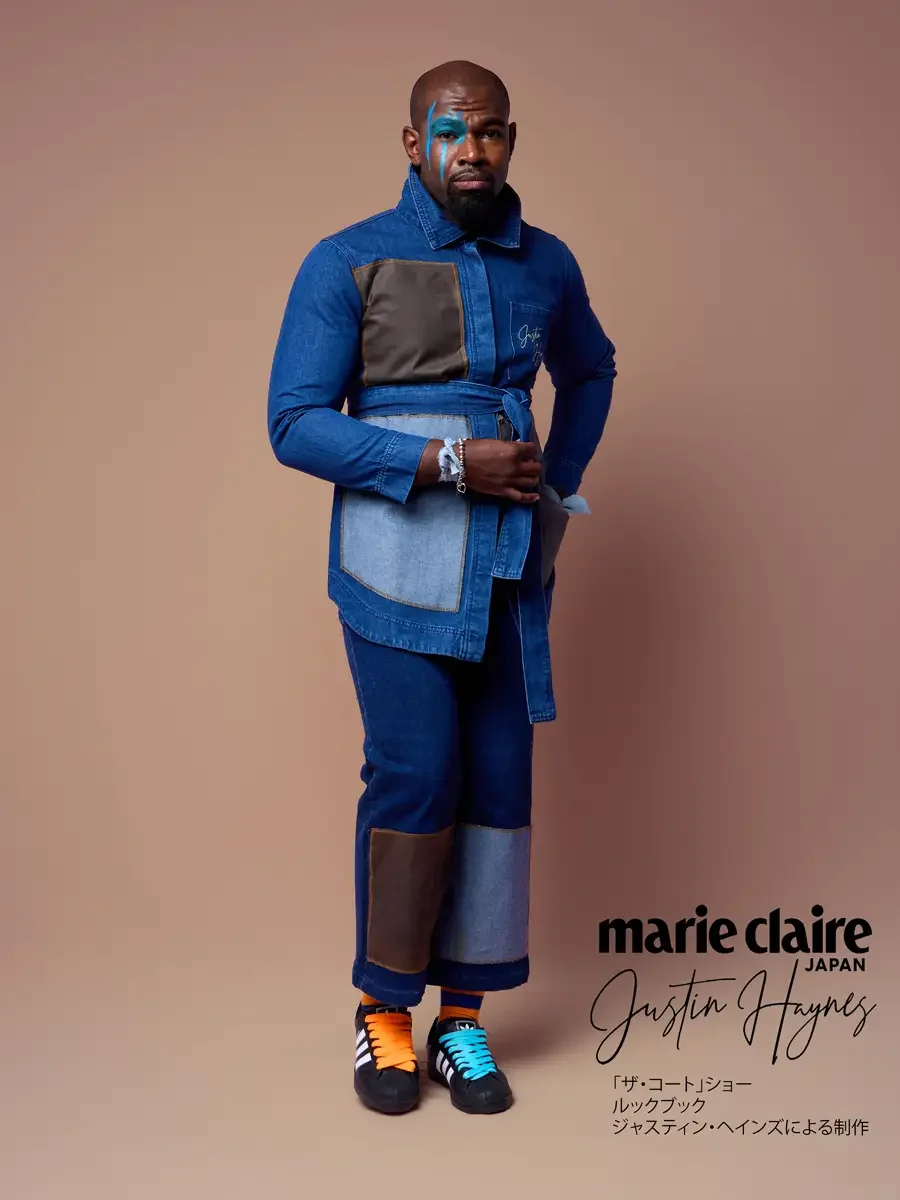 Belted denim shirt jacket with high-waisted jeans and patch pockets, JUS10H Court Show lookbook