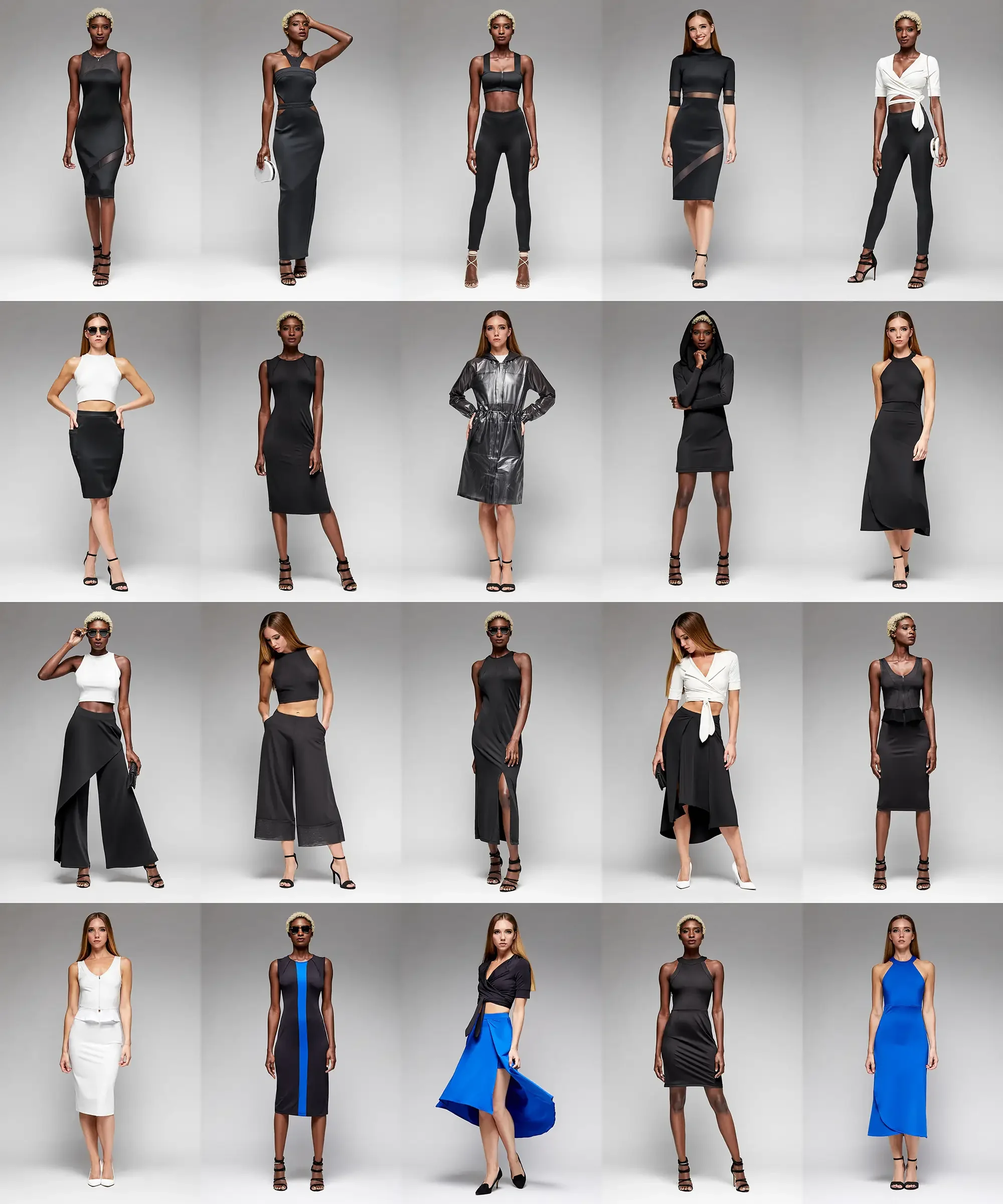 Composite of 20 different looks for a lookbook project by Scott Parker Photo of Minika Ko Kovasky collection