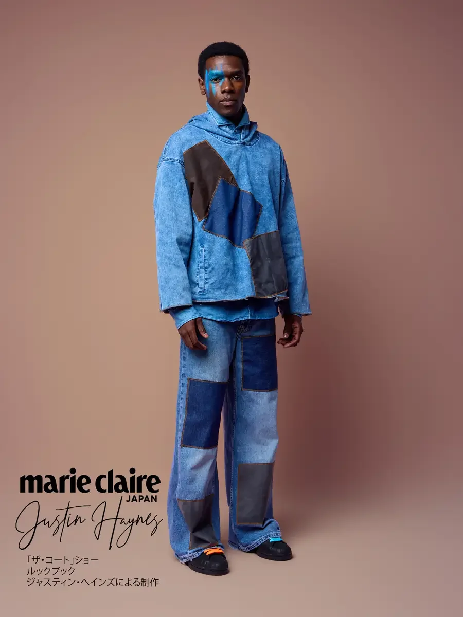 Denim hoodie with baggy wide-leg jeans, JUS10H Court Show lookbook, photographed by Scott Parker Photo