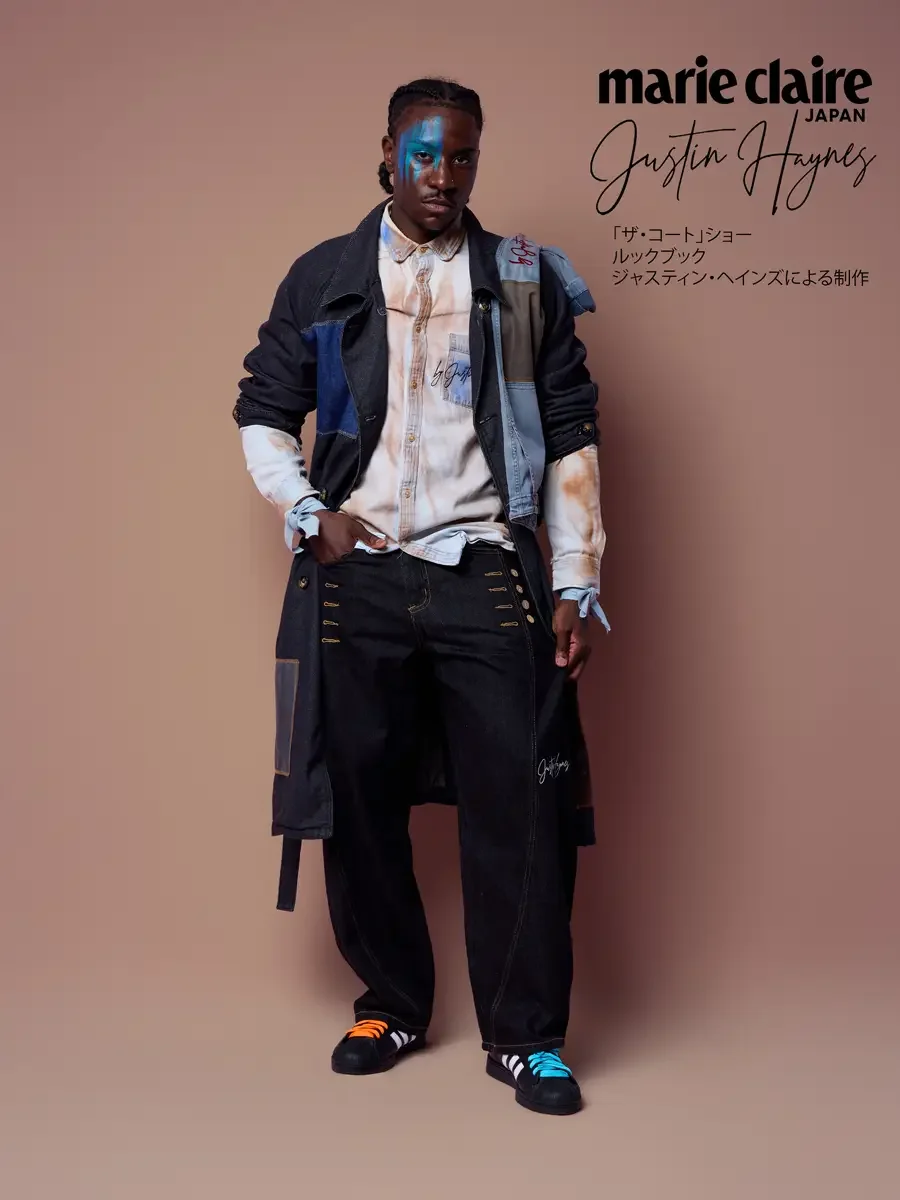 Ashwash black denim trench over jet black jeans, JUS10H Court Show lookbook, photographed by Scott Parker Photo