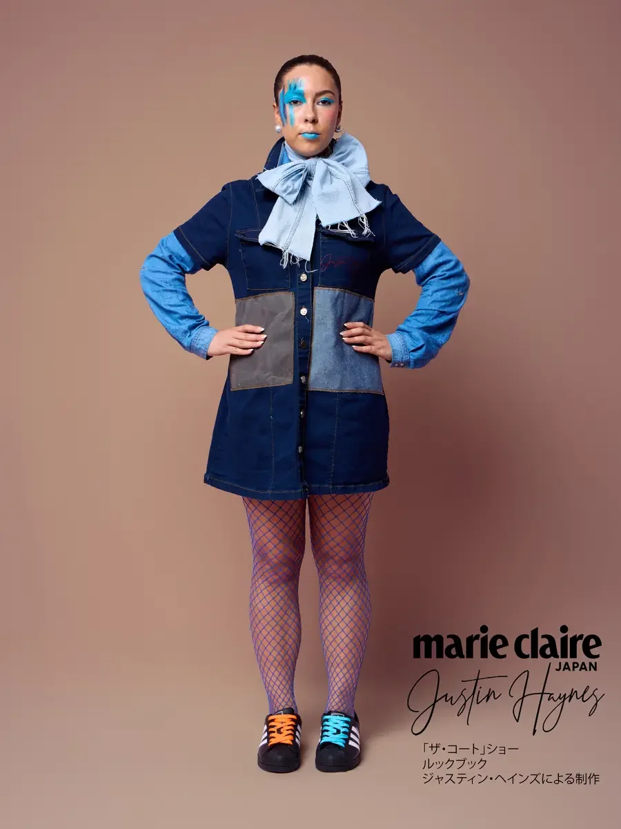 Denim shirt dress with short sleeve layered over long sleeve, contrast panels, JUS10H Court Show lookbook