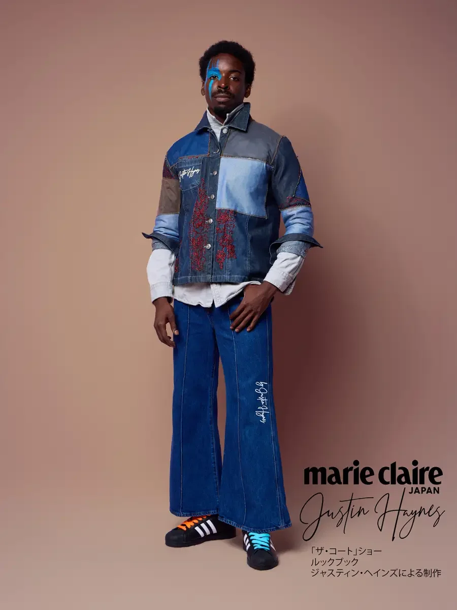 Floral embroidered denim jacket, embroidery sewn not printed, JUS10H Court Show lookbook, photographed by Scott Parker Photo