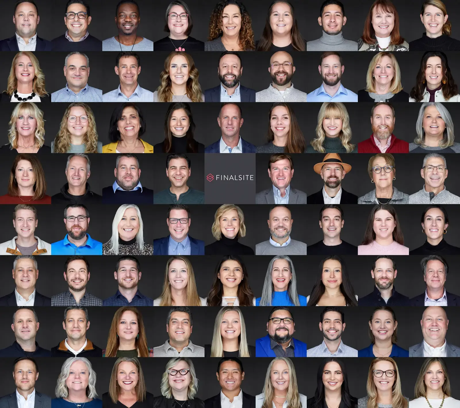 headshot photo grid of a large team of executives managers team leaders professional headshots at a team building event by scott parker photo