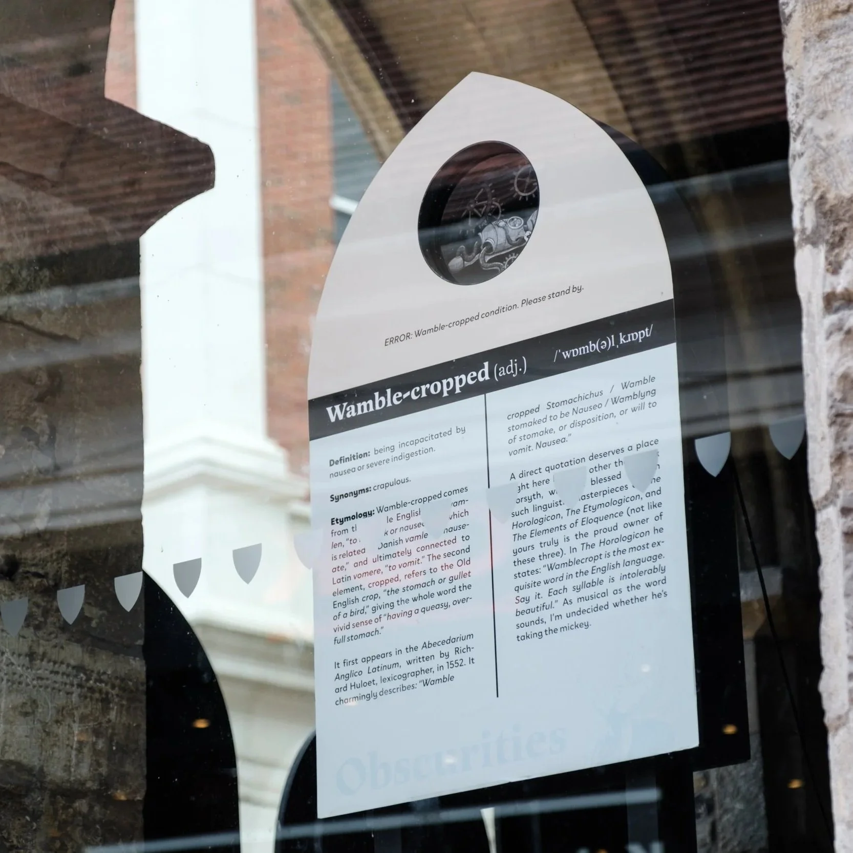 Obscurities Overheard at the Clocktower Gallery in Canterbury, showing the wamble-cropped board.