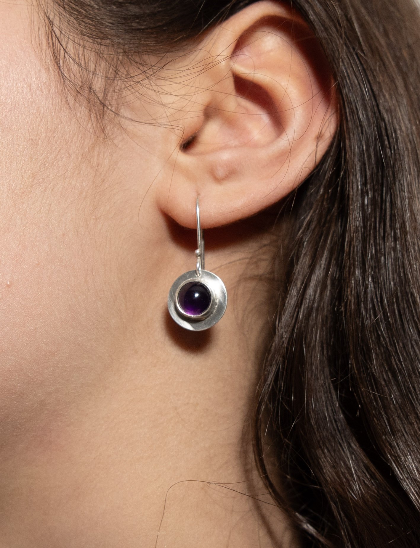 Silver "Victoria" Earrings, 8mm cabochon, amethyst