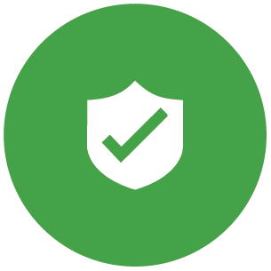 Green circle with white shield and checkmark icon, symbolizing security or protection.
