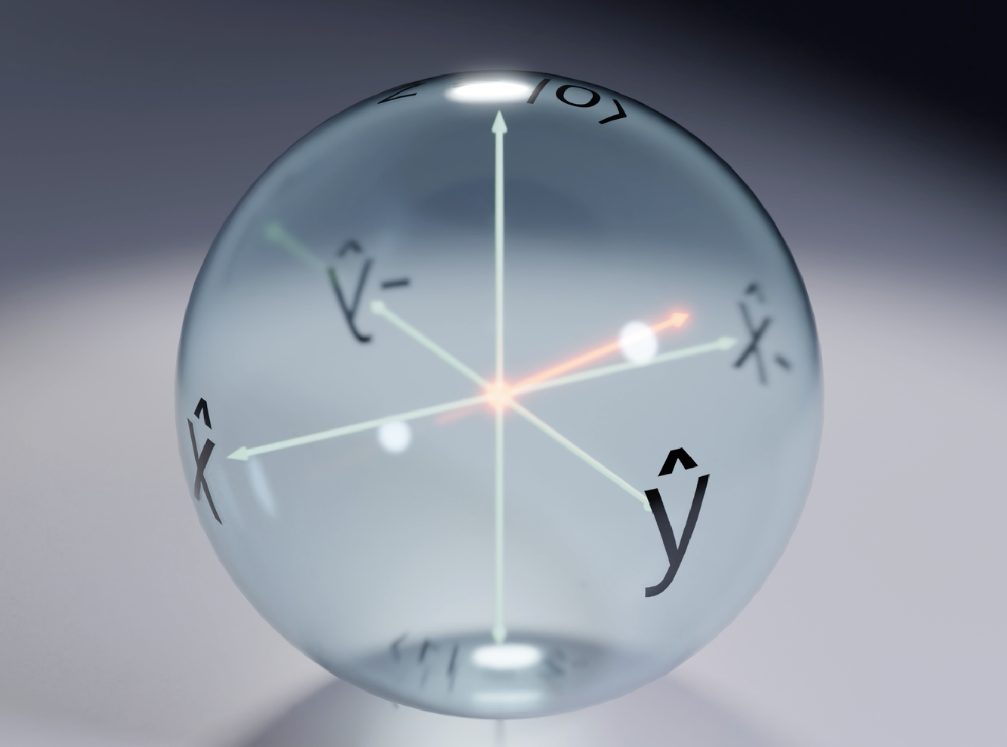 A crystal ball with mathematical equations and arrows, reflecting a test tube with a glowing liquid.