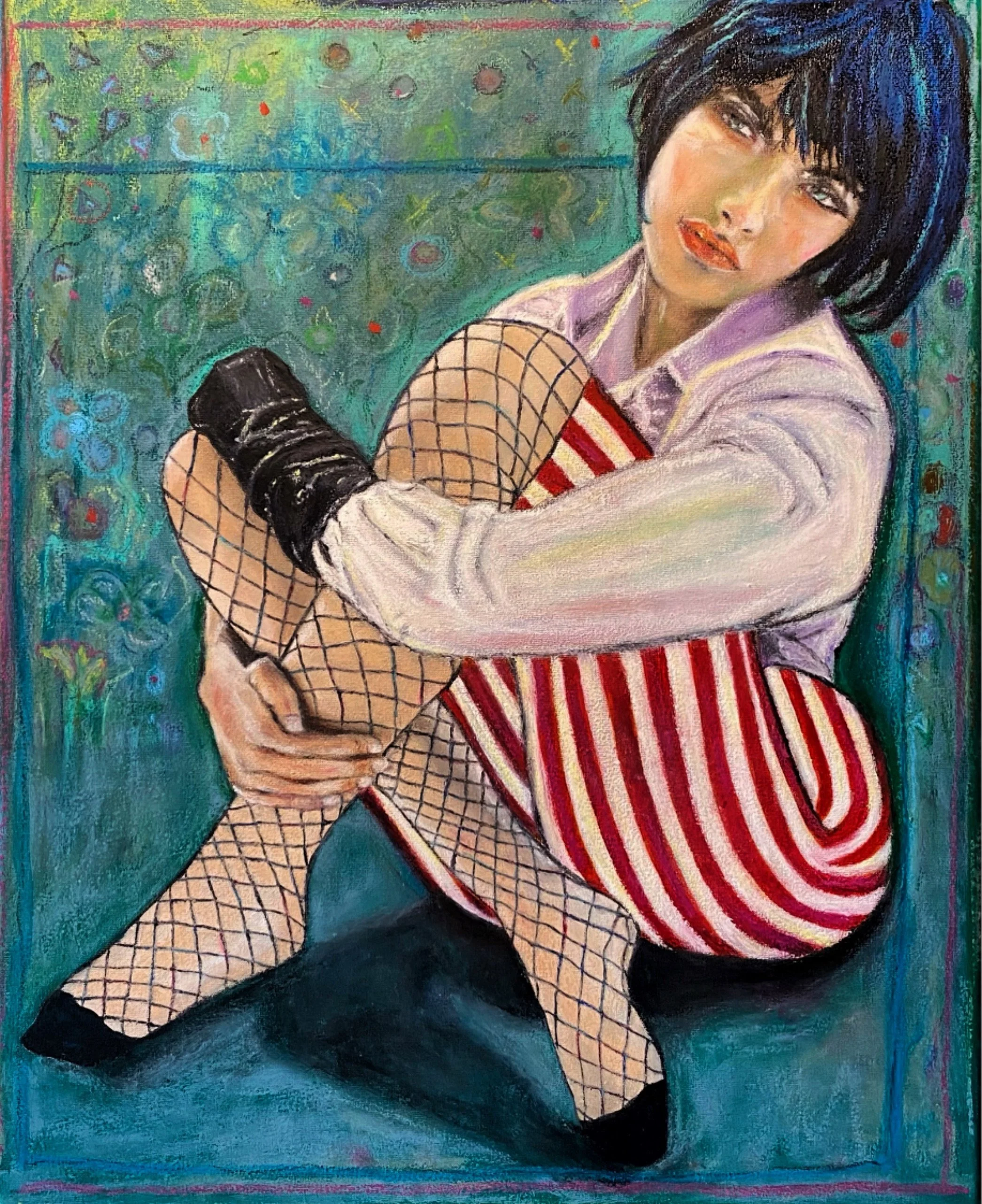 Martha in fishnets | 40 x 50 cm | Ölfarbe auf Leinwand