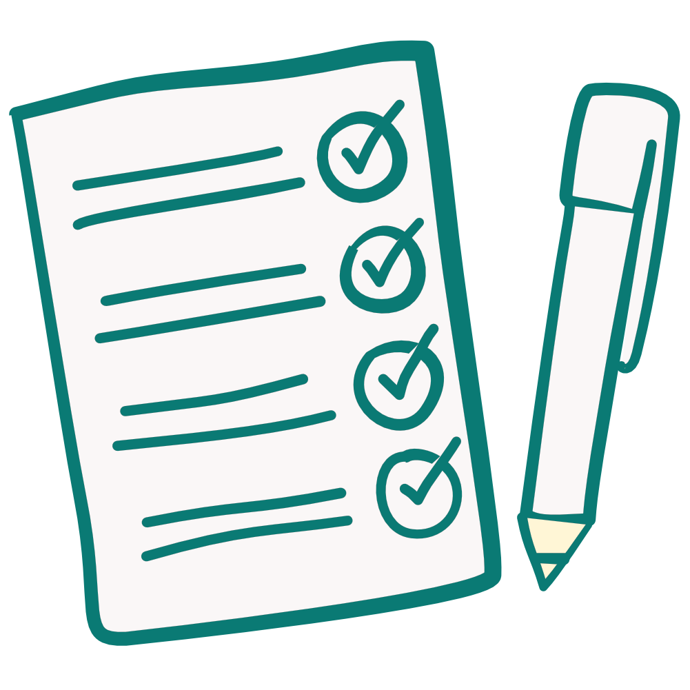 A checklist with five items, each with a checkmark, alongside a pen.