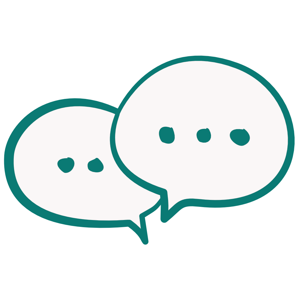 Two speech bubbles with ellipses inside, one overlapping the other, representing communication or conversation.