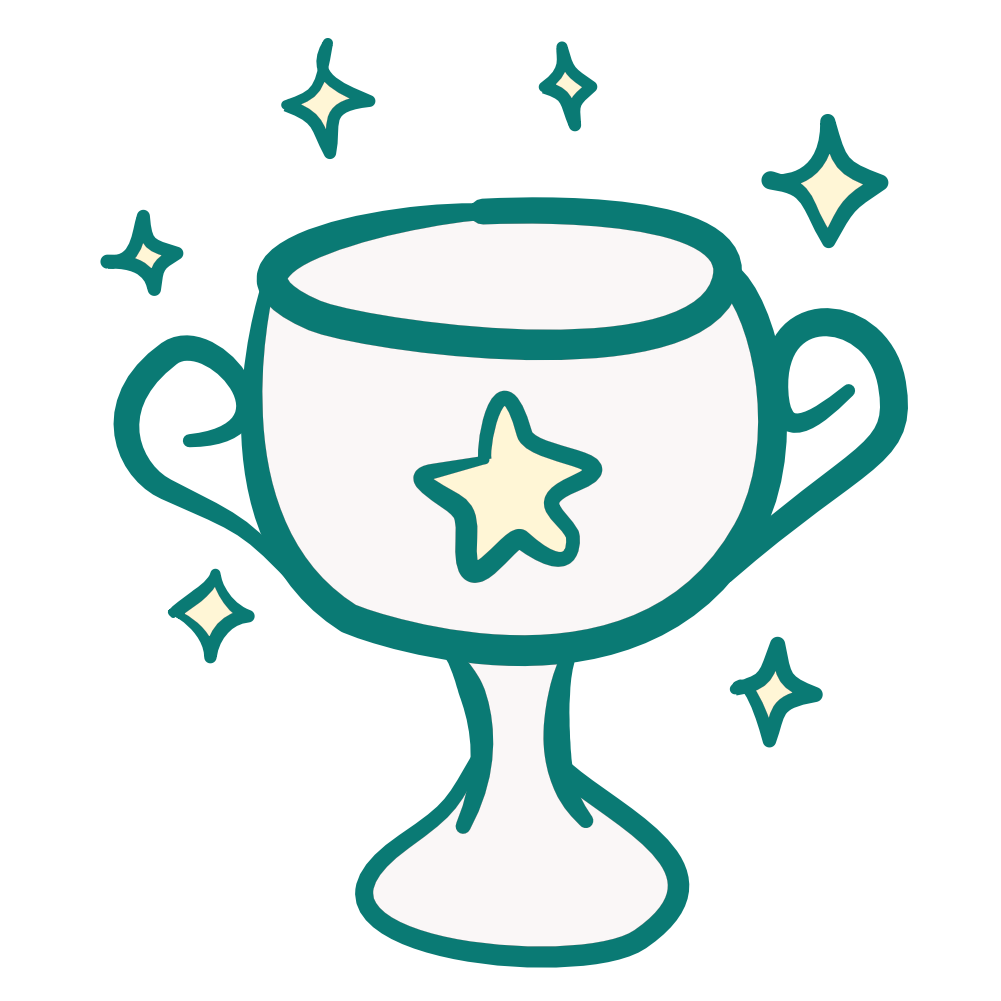 Illustration of a trophy cup with a star on it, surrounded by sparkling stars.