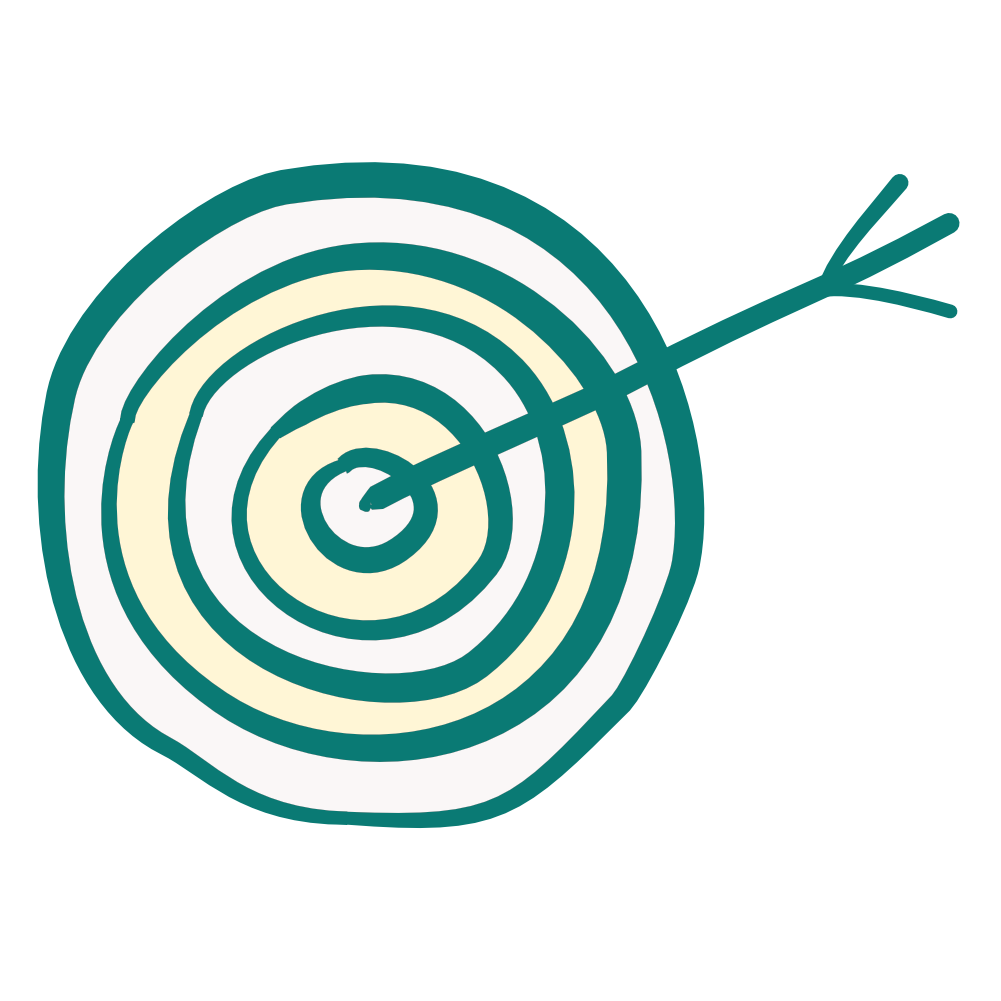 A graphic illustration of a target with concentric circles and an arrow hitting the bullseye.