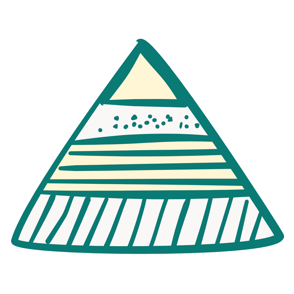 A stylized drawing of a traffic cone with different patterns on each band.