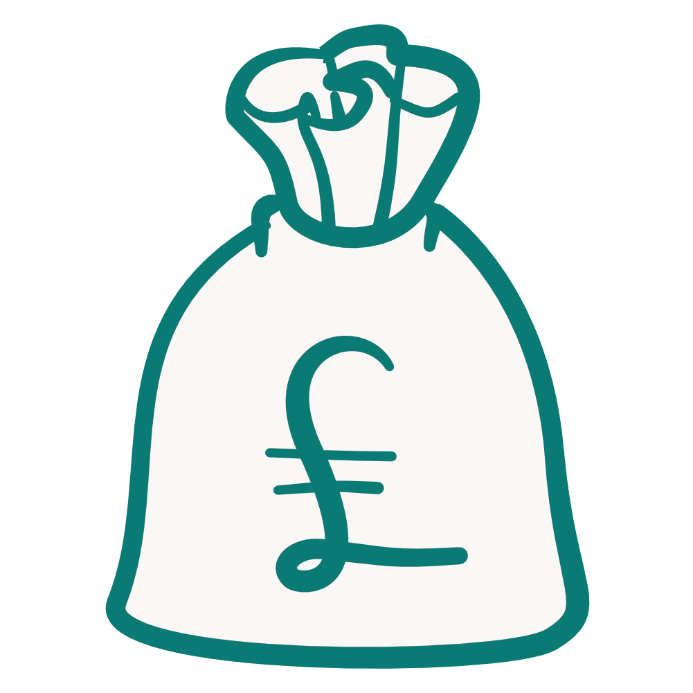 Illustration of a money bag with a British pound symbol (£) on it.