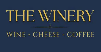 Sign reading "The Winery" with the words "Wine, Cheese, Coffee" underneath.