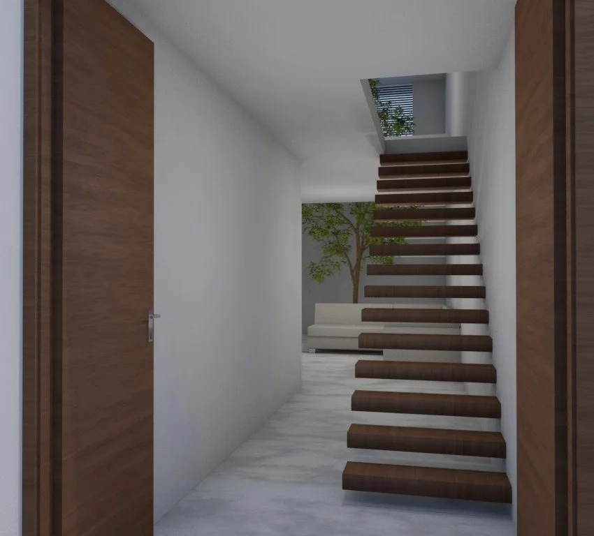 escaleras flotantes acabado madera