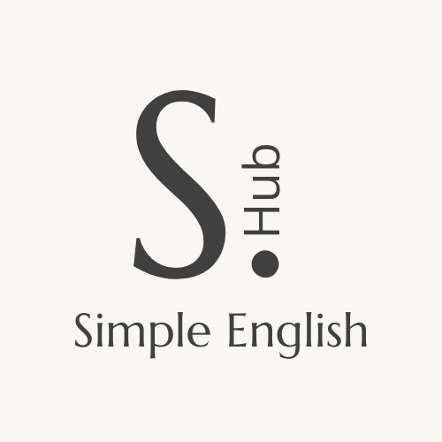 Logotipo de Simple English Hub con una letra S grande y la palabra 'Hub' en vertical, y debajo el texto 'Simple English'.