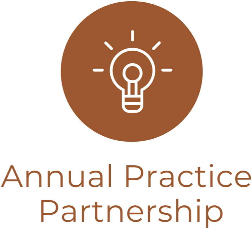 Light bulb icon inside a brown circle with the words "Annual Practice Partnership" beneath it.