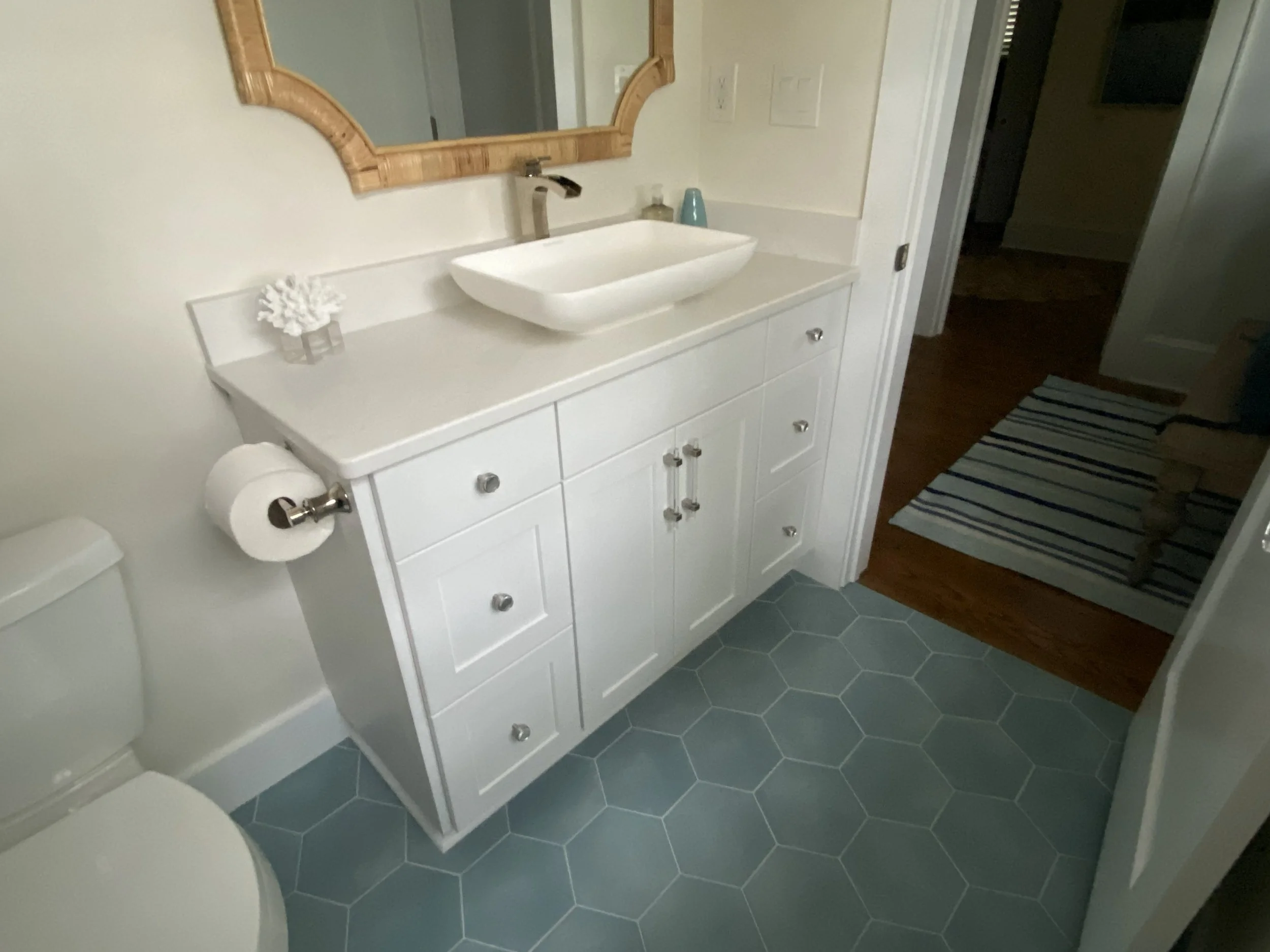 Custom bathroom vanity with drawers and bowl sink