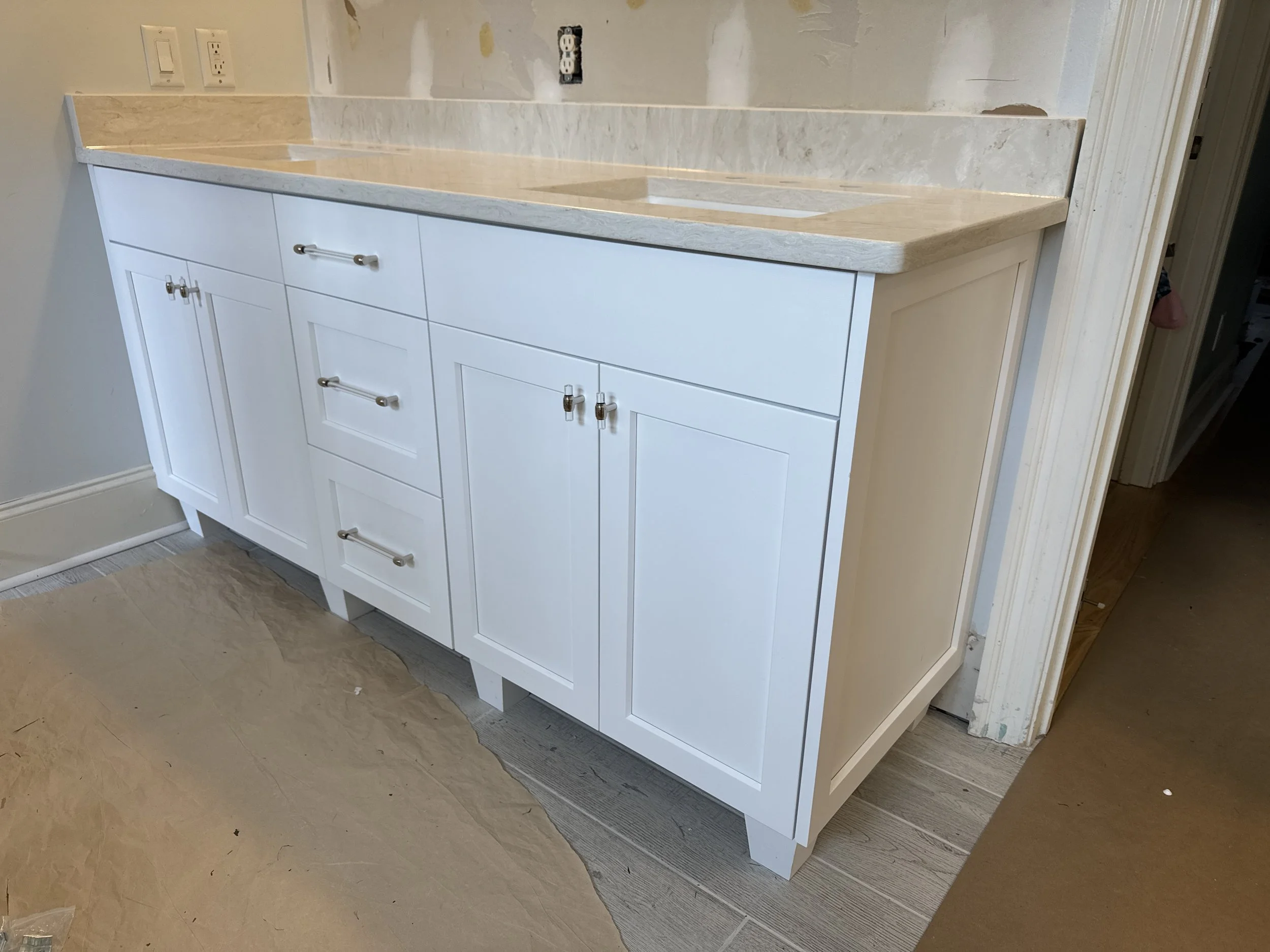 Custom vanity with furniture feet and drawers