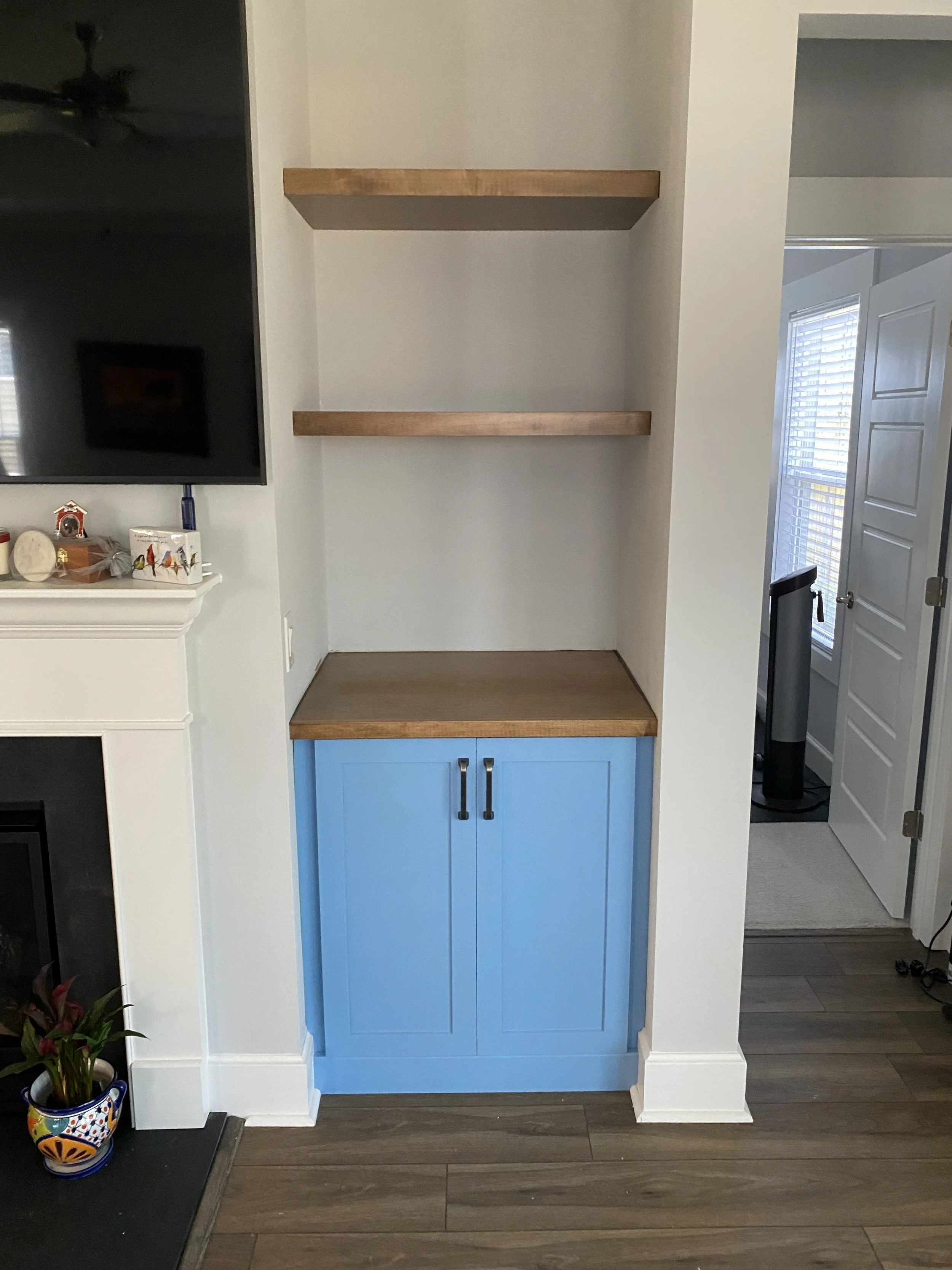 Custom shelves and counter for built-ins