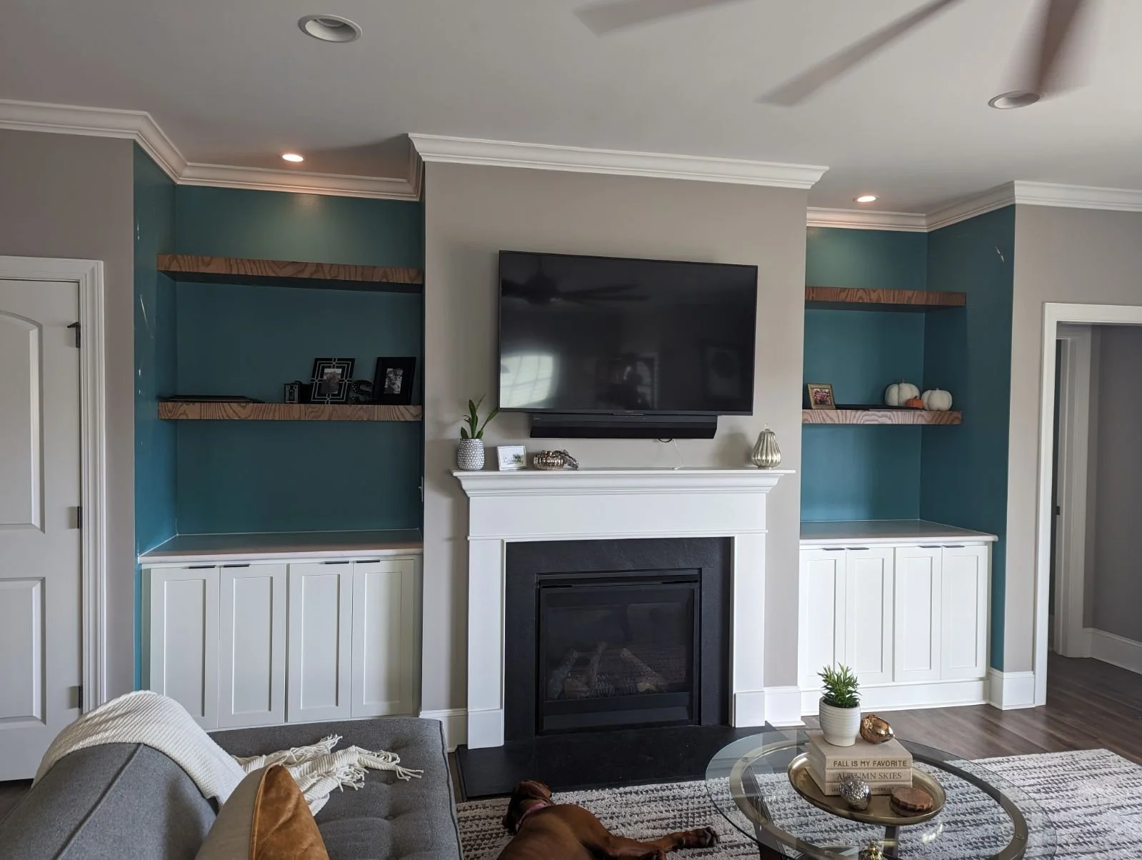 Custom living room built-ins with shelving